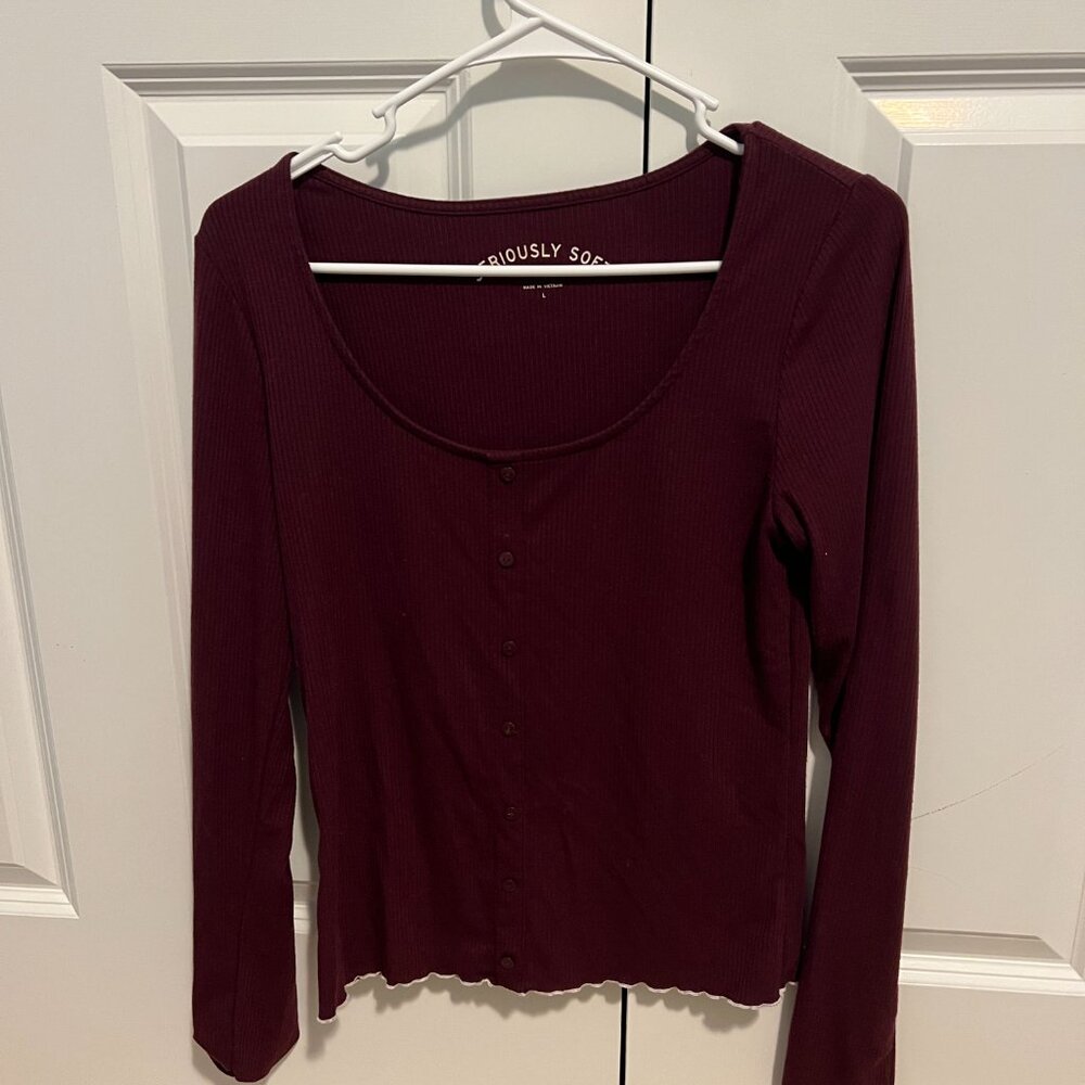 American Eagle Seriously Soft Maroon Long Sleeve Top SIZE LARGE